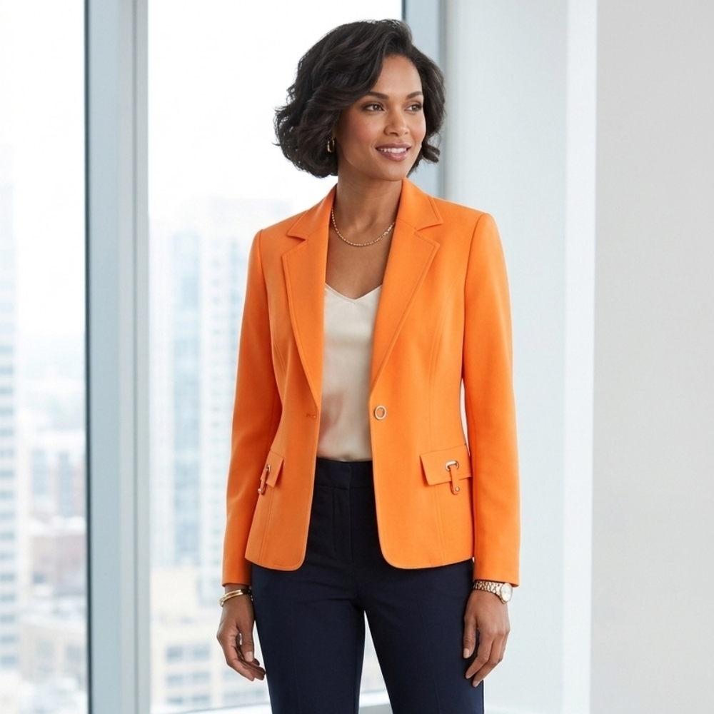 Grace Dane Lewis Vibrant Orange Tailored Blazer with Snap Closure Pockets Sz: 2P